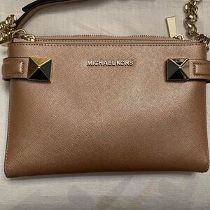 NWOT Michael Kors Leather Studded Double Sided Crossbody—Rose Gold